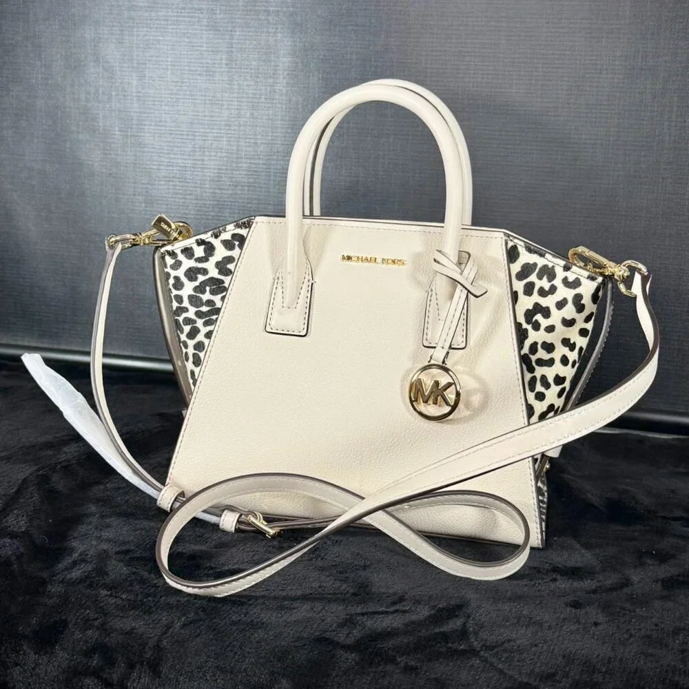 Michael Kors Avril Small Leather and Cheetah Print Calf‎ Hair Satchel